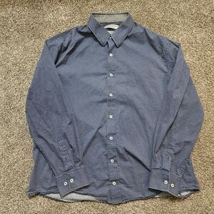 Men's 2XL NICK GRAHAM Navy Blue Polka Dot Stretch Modern Fit Cotton Dress Shirt